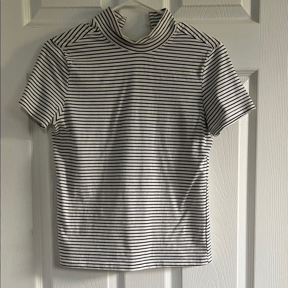 Striped Short Sleeve Turtleneck Top